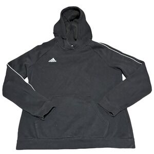 Adidas‎ Core 18 Hoodie Kids Black Sweatshirt Pullover with White Stripes L